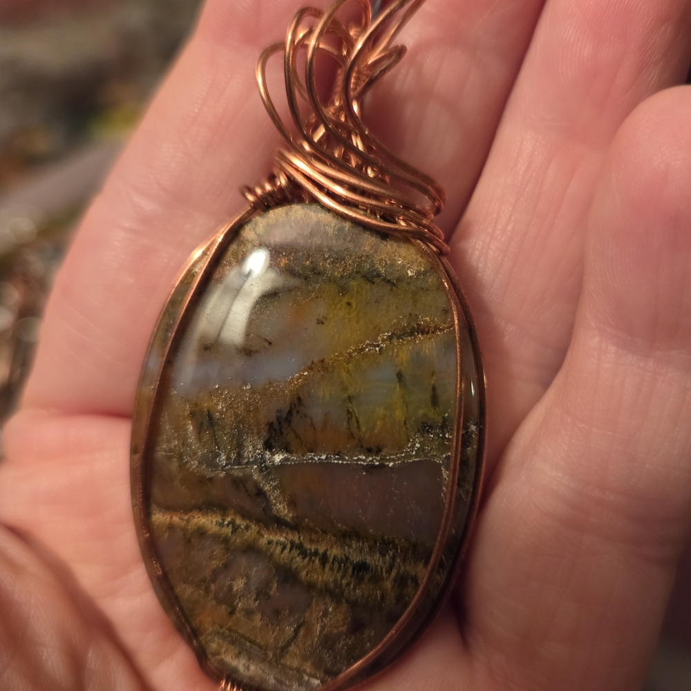 Artisan Copper Wire Wrapped Picture Jasper Pendant